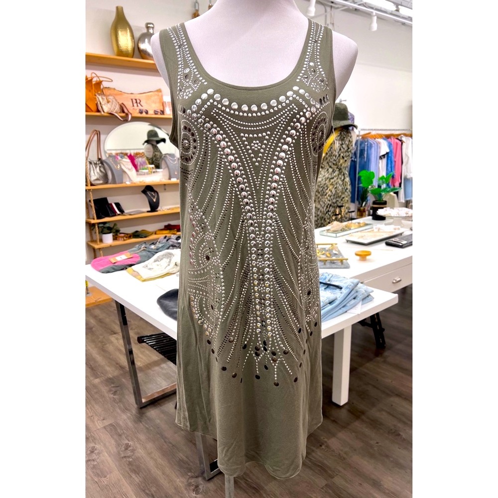Alberto Makali Olive Green Studded Tank Dress